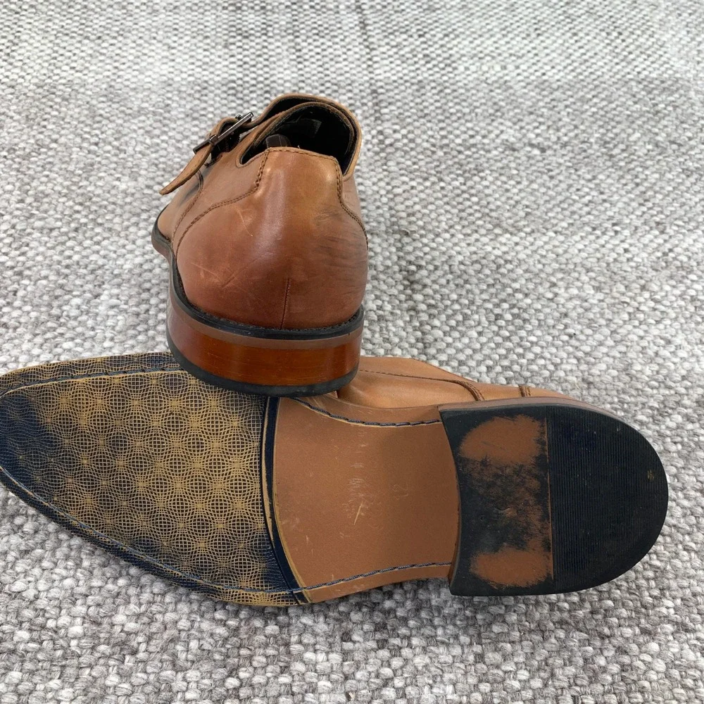 La Milano Monk Strap Shoes Men 12 Tan Leather Perforated Toe A11231